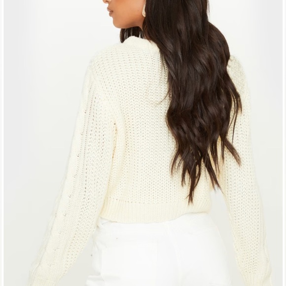 PLT Cream Cable Knit Cropped Sweater Size Medium - Picture 2 of 8